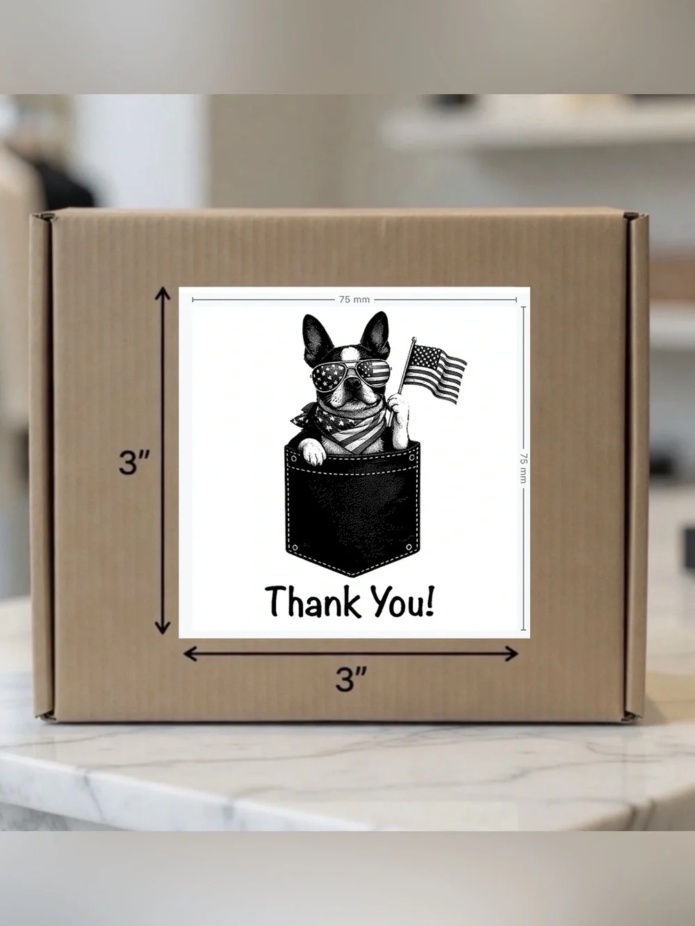 Patriotic Boston Terrier Set of 3”x3”-100ct. New